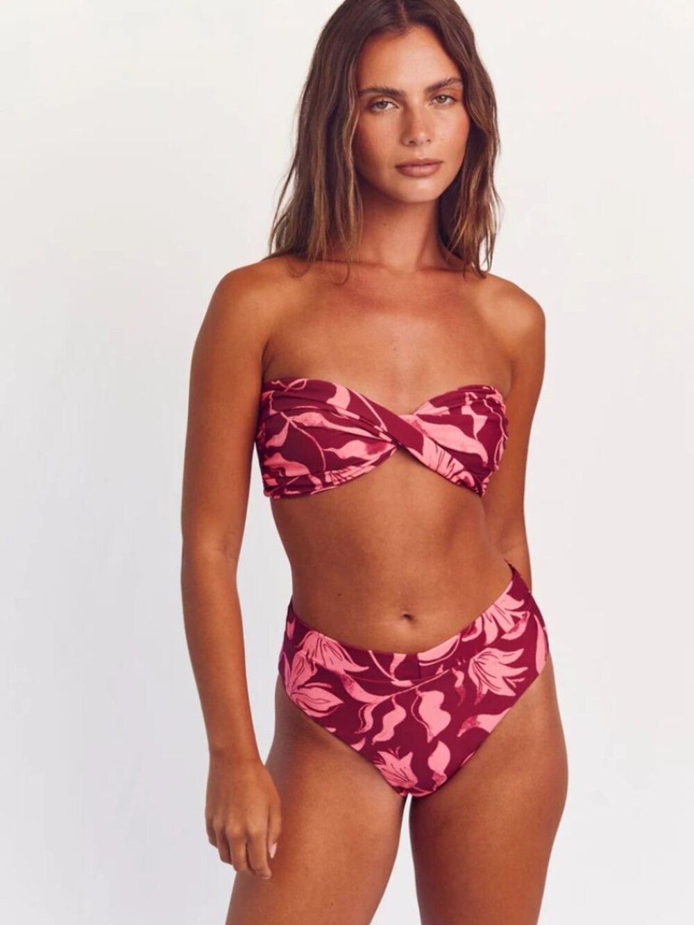 NWT | Citrine Pink Floral Bikini Set - Bandeau Style, Size L